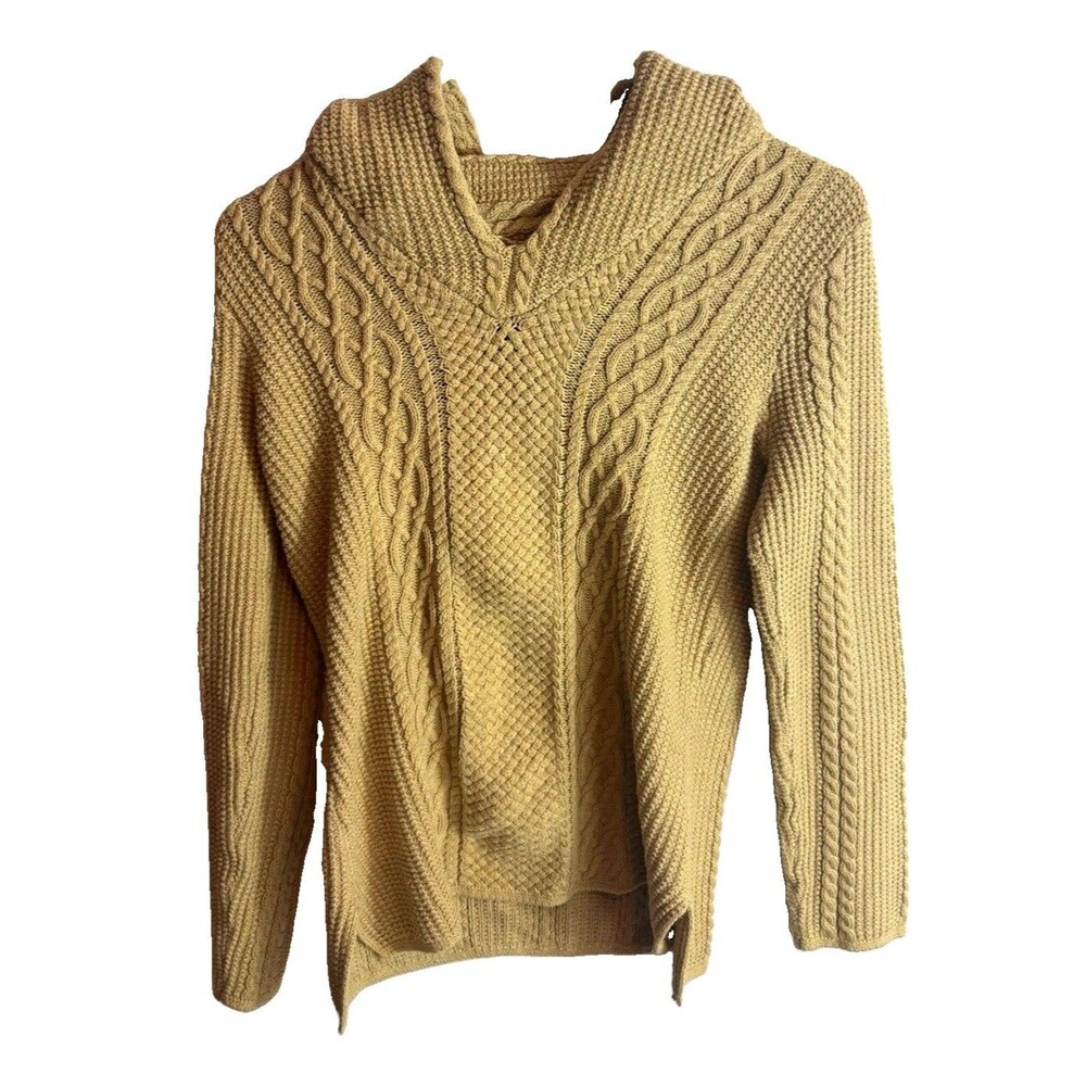 Jeanne Pierre Cable Knit Cowl Neck Pullover Sweater Beige Acrylic Womens S